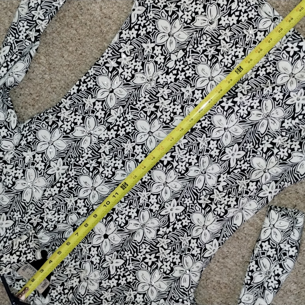 ⭐ Linen/cotton Flower Print with Sequence Long Sleeve Top Blouse Summer P petite - Picture 7 of 11